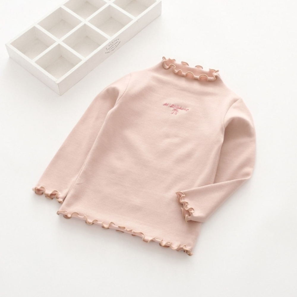 Girls Long Sleeve Tees Ruffle Cotton Pink Shirts